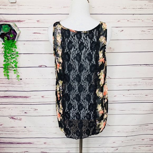 Papaya Sheer Black Floral & Lace Tank Top Size Medium - Picture 6 of 9